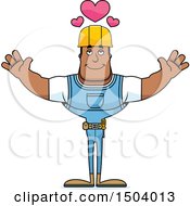 Clipart Of A Buff African American Male Construction Worker With Open Arms Royalty Free Vector Illustration