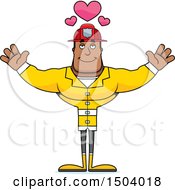 Clipart Of A Buff African American Male Fire Fighter With Open Arms Royalty Free Vector Illustration