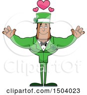 Clipart Of A Buff Black Irish Male Leprechaun With Open Arms Royalty Free Vector Illustration