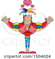 Clipart Of A Buff African American Male Jester With Open Arms Royalty Free Vector Illustration