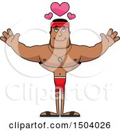 Clipart Of A Buff African American Male Lifeguard With Open Arms Royalty Free Vector Illustration