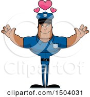 Clipart Of A Buff African American Male Police Officer With Open Arms Royalty Free Vector Illustration