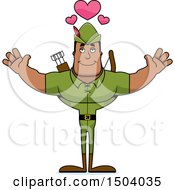 Clipart Of A Buff African American Male Robin Hood Archer With Open Arms Royalty Free Vector Illustration