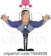 Clipart Of A Buff African American Space Man Or Astronaut With Open Arms Royalty Free Vector Illustration