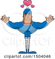 Clipart Of A Buff African American Winter Man With Open Arms Royalty Free Vector Illustration
