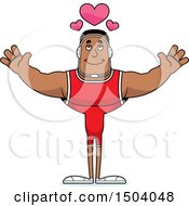 Clipart Of A Buff African American Male Wrestler With Open Arms Royalty Free Vector Illustration