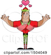 Clipart Of A Buff African American Male Christmas Elf With Open Arms Royalty Free Vector Illustration
