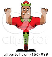 Clipart Of A Mad Buff African American Male Christmas Elf Royalty Free Vector Illustration