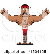 Clipart Of A Scared Buff African American Male Lifeguard Royalty Free Vector Illustration