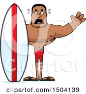 Clipart Of A Scared Buff African American Male Surfer Royalty Free Vector Illustration