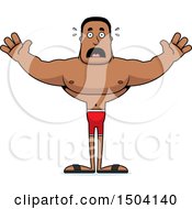 Clipart Of A Scared Buff African American Male Swimmer Royalty Free Vector Illustration