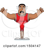 Clipart Of A Scared Buff African American Male Wrestler Royalty Free Vector Illustration