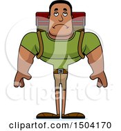 Clipart Of A Sad Buff African American Male Hiker Royalty Free Vector Illustration