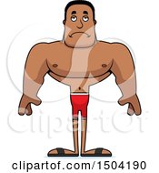 Clipart Of A Sad Buff African American Male Swimmer Royalty Free Vector Illustration