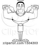 Clipart Of A Black And White Cheering Buff African American Male Angel Royalty Free Vector Illustration