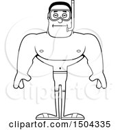 Clipart Of A Black And White Bored Buff African American Male Snorkeler Royalty Free Vector Illustration