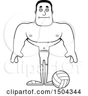 Clipart Of A Black And White Bored Buff African American Male Beach Volleyball Player Royalty Free Vector Illustration