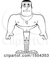 Clipart Of A Black And White Bored Buff African American Male Lifeguard Royalty Free Vector Illustration