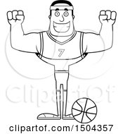 Clipart Of A Black And White Cheering Buff African American Male Basketball Player Royalty Free Vector Illustration