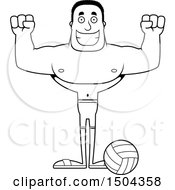 Clipart Of A Black And White Cheering Buff African American Male Beach Volleyball Player Royalty Free Vector Illustration