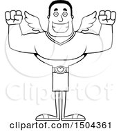 Clipart Of A Black And White Cheering Buff African American Male Cupid Royalty Free Vector Illustration