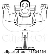 Clipart Of A Black And White Cheering Buff African American Male Hiker Royalty Free Vector Illustration