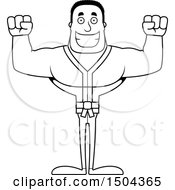 Clipart Of A Black And White Cheering Buff African American Karate Man Royalty Free Vector Illustration