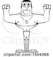Clipart Of A Black And White Cheering Buff African American Male Lifeguard Royalty Free Vector Illustration