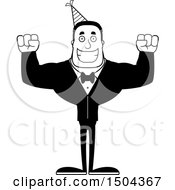 Clipart Of A Black And White Cheering Buff African American Party Man Royalty Free Vector Illustration
