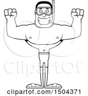 Clipart Of A Black And White Cheering Buff African American Male Snorkeler Royalty Free Vector Illustration