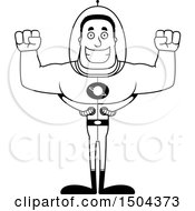Clipart Of A Black And White Cheering Buff African American Space Man Or Astronaut Royalty Free Vector Illustration