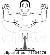 Clipart Of A Black And White Cheering Buff African American Male Swimmer Royalty Free Vector Illustration
