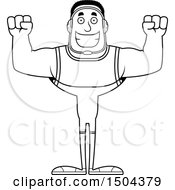 Clipart Of A Black And White Cheering Buff African American Male Wrestler Royalty Free Vector Illustration