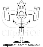 Clipart Of A Black And White Cheering Buff African American Male Christmas Elf Royalty Free Vector Illustration
