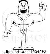 Clipart Of A Black And White Buff African American Karate Man With An Idea Royalty Free Vector Illustration