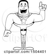 Clipart Of A Black And White Buff African American Male Super Hero With An Idea Royalty Free Vector Illustration