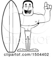Clipart Of A Black And White Buff African American Male Surfer With An Idea Royalty Free Vector Illustration