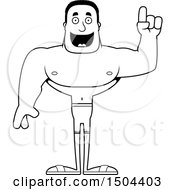 Clipart Of A Black And White Buff African American Male Swimmer With An Idea Royalty Free Vector Illustration