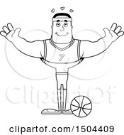 Clipart Of A Black And White Buff African American Male Basketball Player With Open Arms Royalty Free Vector Illustration