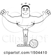 Poster, Art Print Of Black And White Buff African American Male Beach Volleyball Player With Open Arms