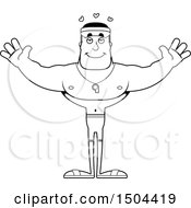 Clipart Of A Black And White Buff African American Male Lifeguard With Open Arms Royalty Free Vector Illustration