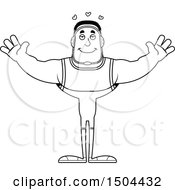 Clipart Of A Black And White Buff African American Male Wrestler With Open Arms Royalty Free Vector Illustration