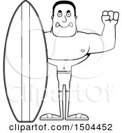 Clipart Of A Black And White Mad Buff African American Male Surfer Royalty Free Vector Illustration