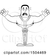 Clipart Of A Black And White Scared Buff African American Karate Man Royalty Free Vector Illustration