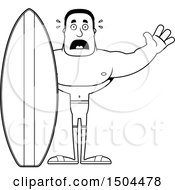 Clipart Of A Black And White Scared Buff African American Male Surfer Royalty Free Vector Illustration
