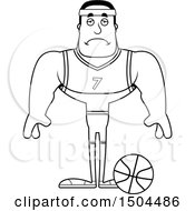Clipart Of A Black And White Sad Buff African American Male Basketball Player Royalty Free Vector Illustration
