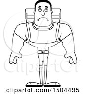 Clipart Of A Black And White Sad Buff African American Male Hiker Royalty Free Vector Illustration
