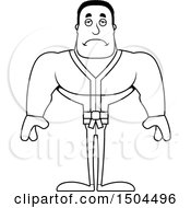 Clipart Of A Black And White Sad Buff African American Karate Man Royalty Free Vector Illustration