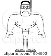 Clipart Of A Black And White Sad Buff African American Male Snorkeler Royalty Free Vector Illustration
