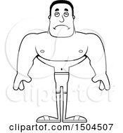 Clipart Of A Black And White Sad Buff African American Male Swimmer Royalty Free Vector Illustration